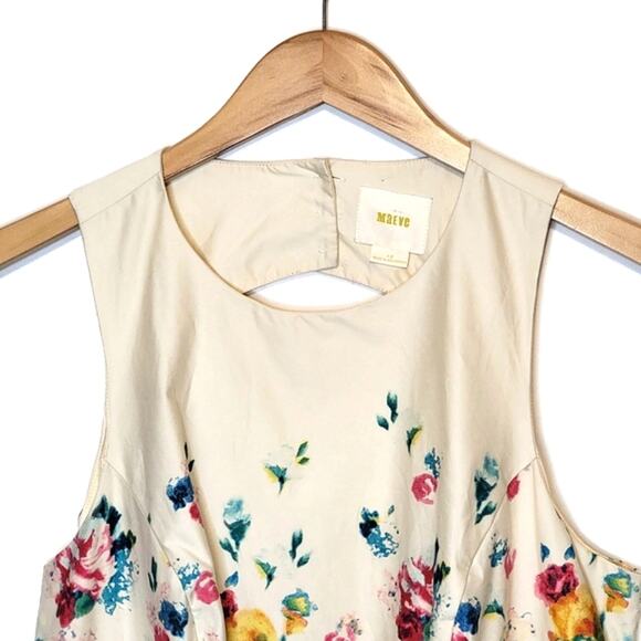 Anthropologie Maeve Floral Sleeveless Ivory Sheath Dress Size 12 - Picture 4 of 16